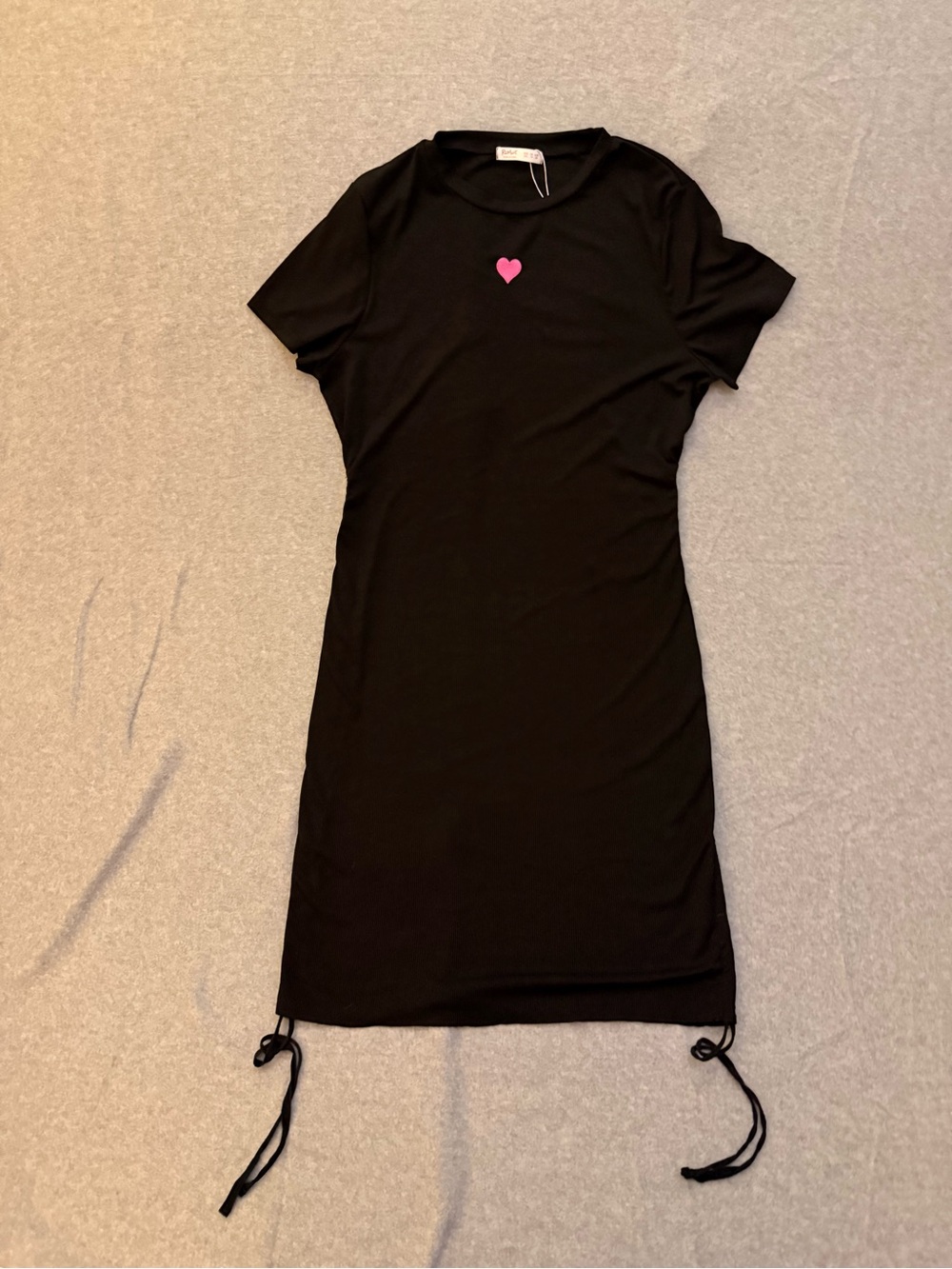 Romwe Black Ribbed Heart Mini Dress XXL NWT Ruched Side Y2K Cute